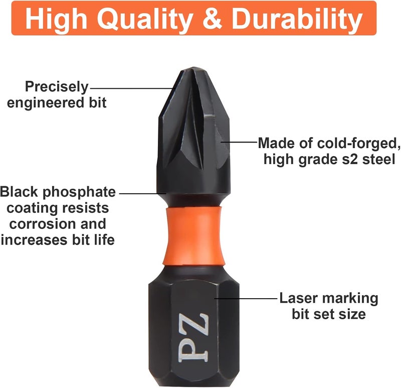 BAIDETS Pro PZ1 Bit Assortment - Screwdriver Bits Set 20Pcs, 25mm Length, Pozi Screwdriver Bit, 1/4 Inch Hex Shank, with Storage Box - Image 4